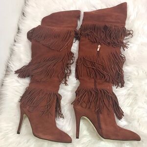 NWT-SZ 10 OTK FRINGE Brown Chinese Laundry/Kristin Cavallari Suede Stiletto Heel